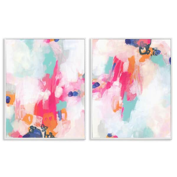 Stupell Industries Pink and Pastel Splotches by June Erica Vess 2 Pieces White Framed Abstract Giclee Art Print 14 in. x 11 in.