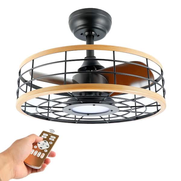 Jushua 16 in. LED Dimmable Timed, 6 Speed Indoor Brown Ceiling Fan with Remote Control
