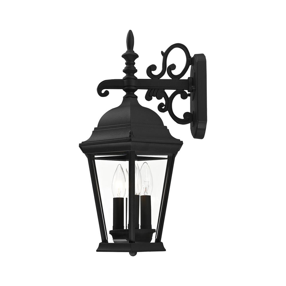Hamilton Textured Black Aluminum 3-Light Outdoor Wall Lantern