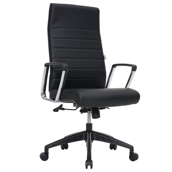 Leisuremod Hilton Modern High Back Adjustable Height Leather Conference Office Chair with Tilt and 360° Swivel in Black