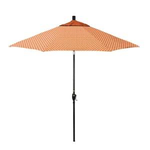 9 ft. Stone Black Aluminum Market Patio Umbrella with Crank Lift Push-Button Tilt in Lavalier Apricot Pacifica Premium