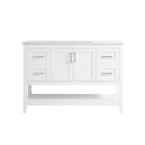 Unbranded Timeless Home 48 in. W x 22 in. D x 34 in. H Single Bathroom Vanity in White with Calacatta Engineered Stone