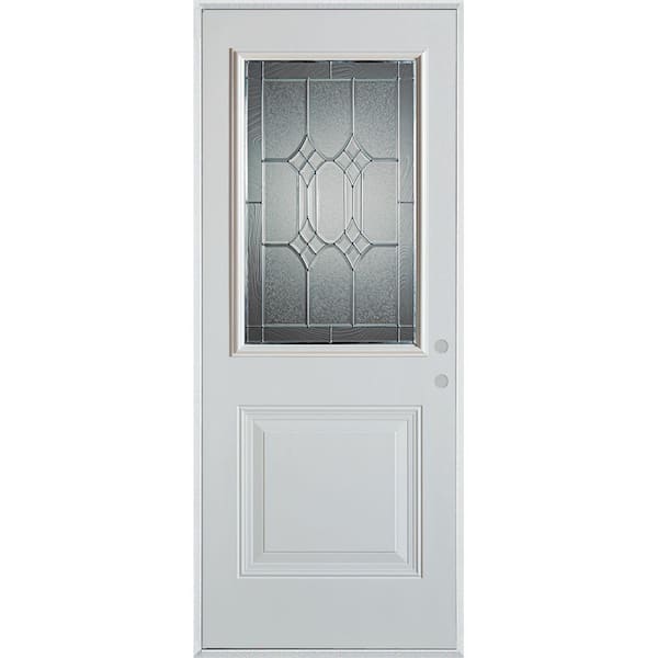 Stanley Doors 32 in. x 80 in. Orleans Patina 1/2 Lite 1-Panel Painted White Left-Hand Inswing Steel Prehung Front Door