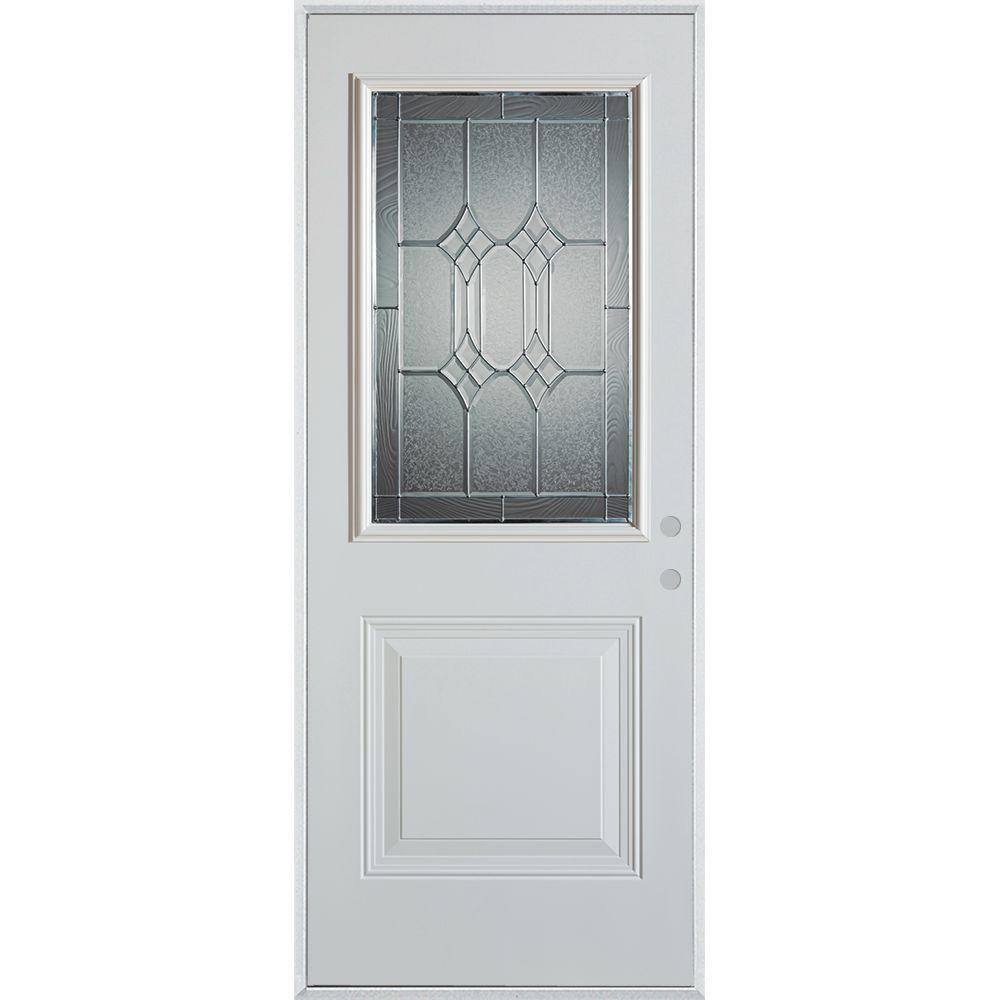 Orleans 36 in. x 80 in. Left-Hand/Inswing 1/2 Lite Decorative Glass White Primed Smooth Fiberglass Prehung Front Door price history on PriceWatchPro