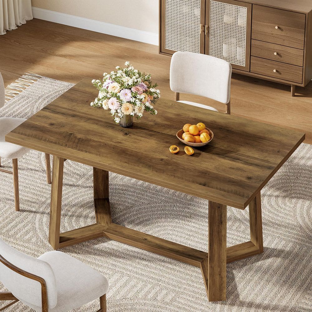 BYBLIGHT Roesler 47. 24 in. Brown Wood Rectangle Dining Table with 4 ...