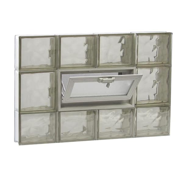 Clearly Secure 31 in. x 19.25 in. x 3.125 in. Frameless Bronze Wave Pattern Vented Glass Block Window
