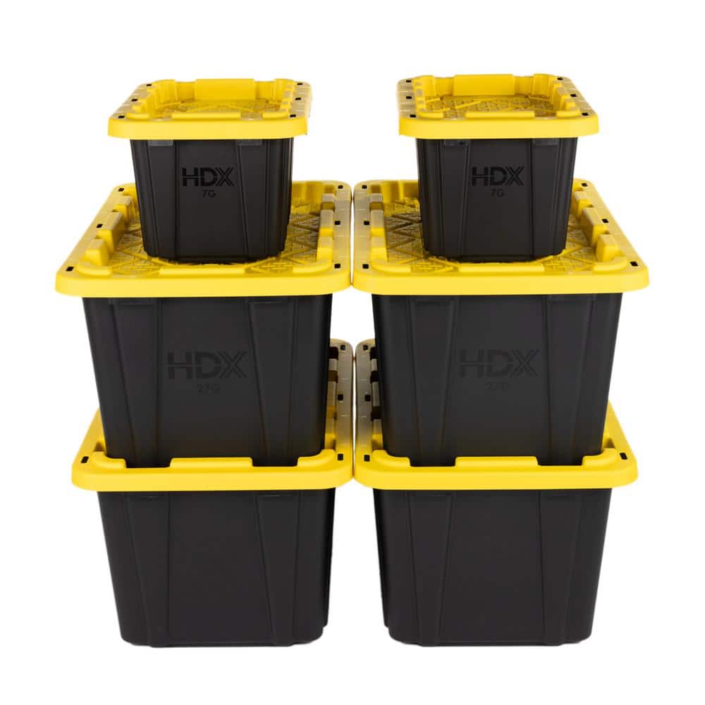 HDX 27-Gal. and 7-Gal. Tough Storage Tote Bundle in Black and Yellow - 6 Pack 999-HDX-27-7-4C - The Home Depot