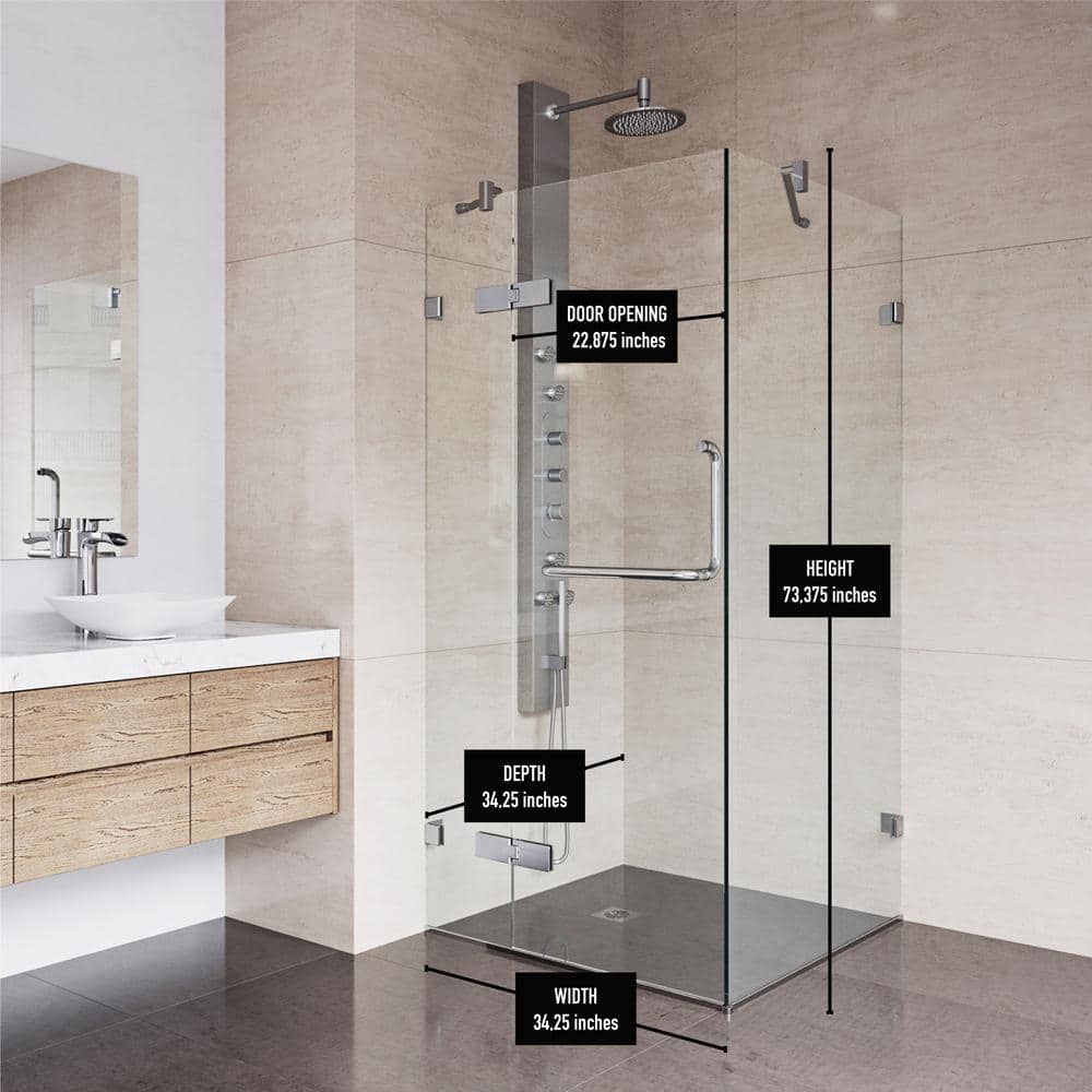 Monteray 46" Frameless Clear Glass Shower Enclosure with Brushed Nickel Hardware