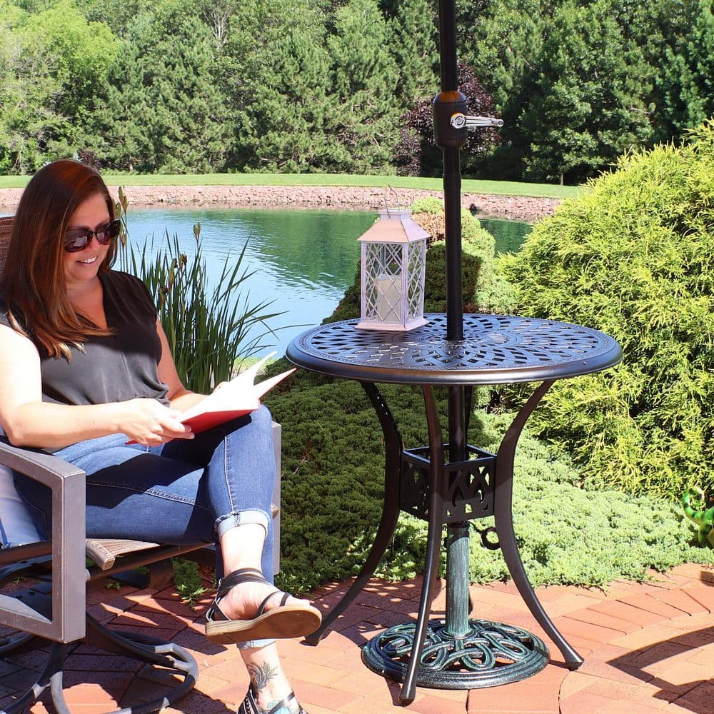 Sigonella 30.75" Black Cast Aluminum Round Outdoor Patio Table