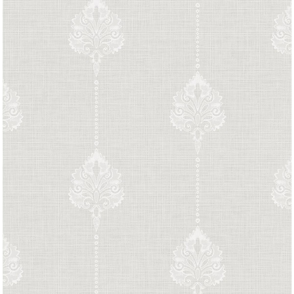 Seabrook Designs 56 sq. ft. Metallic Moonstone Rudyard Striped Damask Unpasted Paper Wallpaper Roll