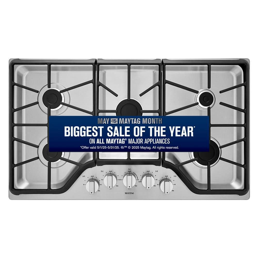 36 in. Gas Cooktop in Stainless Steel with 5 Burners Including 18000-BTU Power Simmer Dual Stacked Burner