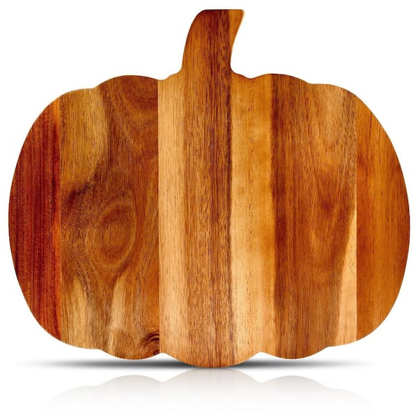 15 in. x 13.3 in. Pumpkin Shape Wooden Cutting Board for Kitchen, Serving Platter, Halloween Charcuterie Board Gifts