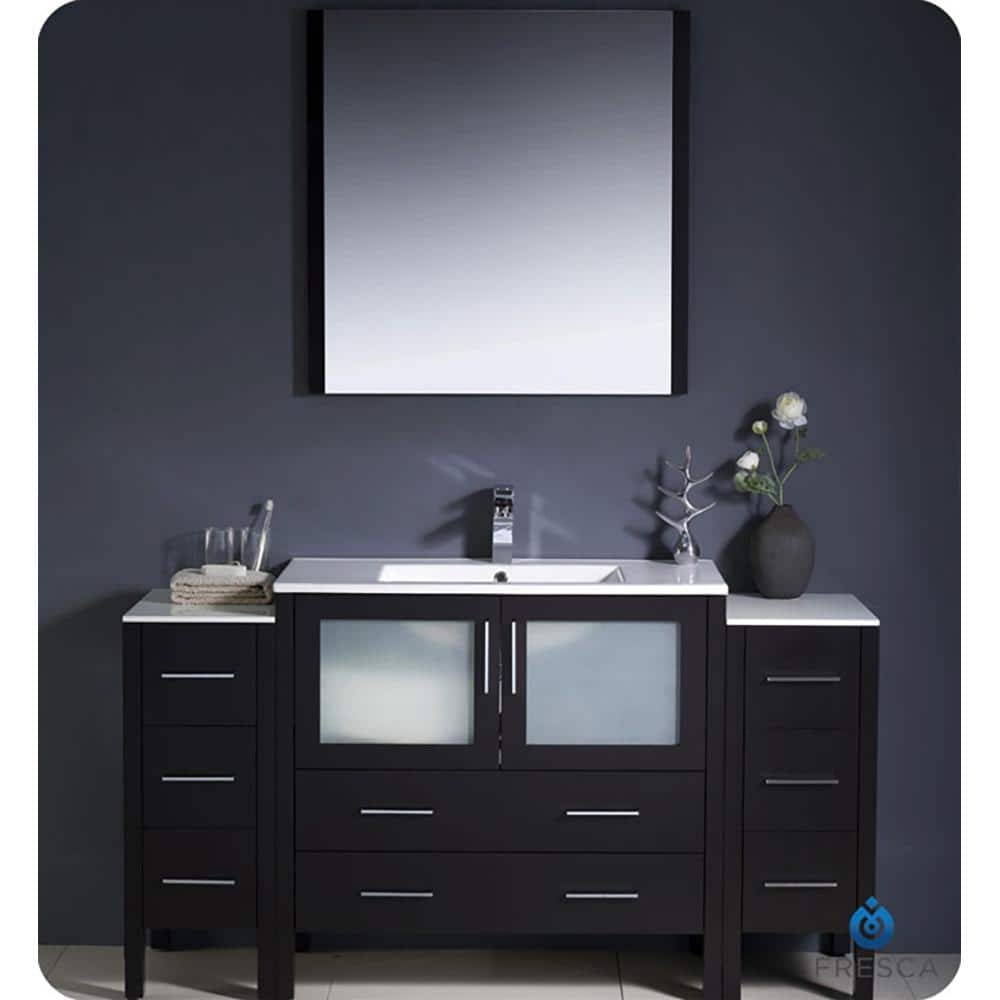 Espresso Engineered Wood 60" Freestanding Modern Vanity Base