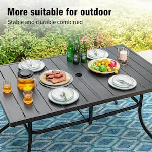 7-Piece Metal Outdoor Dining Set with Rectangle Table and Stylish Chairs with Beige Cushion