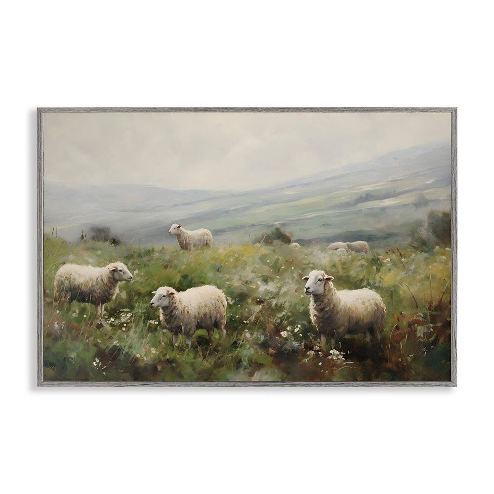 Misty Sheep Pasture by Petal Prints Design 1-Piece Gray Framed Nature Giclee Art Print 20 in. x 30 in. price history on PriceWatchPro