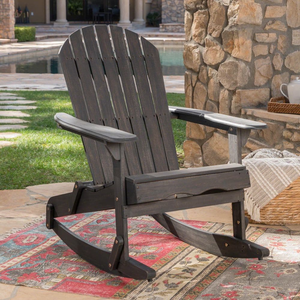 Arc Rocking Chair Dark Gray Wood Outdoor Rocking Chair, Patio Adirondack Rocker ARC ...