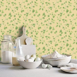 Just Ivy Yellow/Green Matte Finish Vinyl on Non-Woven Non-Pasted Wallpaper Roll