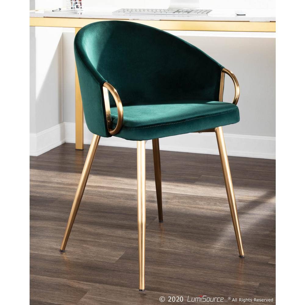 Emerald Green Velvet Upholstered Dining Chair with Gold Metal Frame