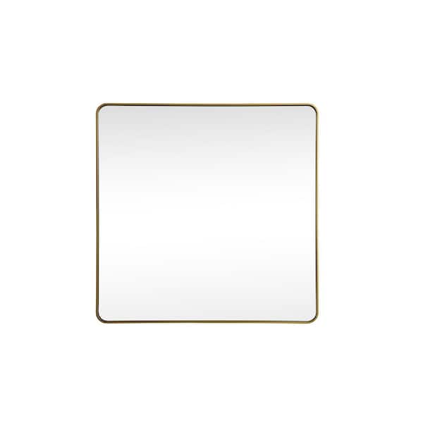 Unbranded Timeless Home 42 in. W x 42 in. H x Modern Soft Corner Metal Square Brass Mirror