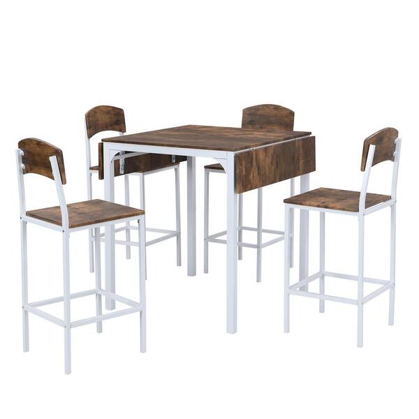 Z-joyee 5-Piece Rectangle Rustic Brown Wood Top Dining Room Set Seats 4
