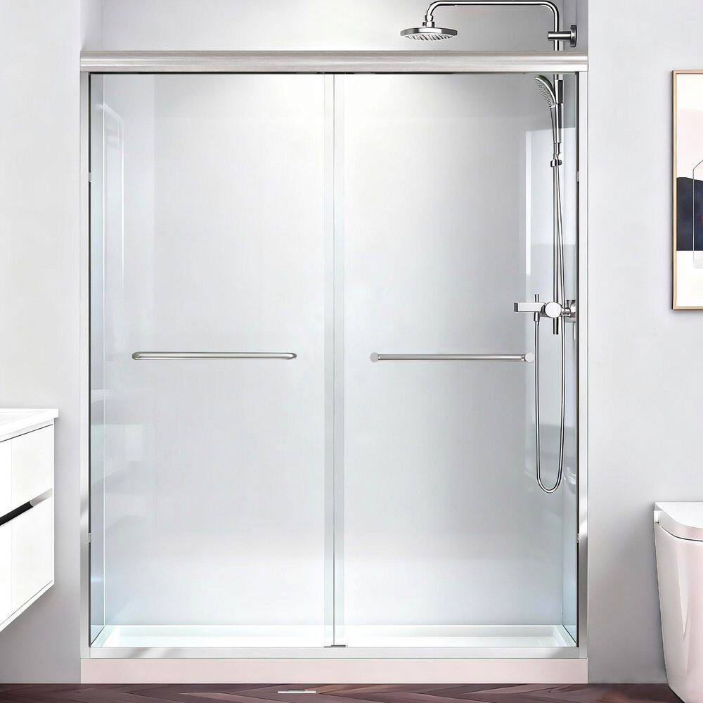 56-60 in. W x 72 in. H Semi-Frameless Sliding Shower Door in Brushed Nickel with 1/4 in. Thick Tempered Glass price history on PriceWatchPro