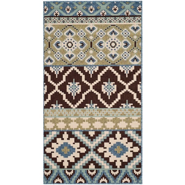 Veranda Chocolate/Blue 2 ft. x 4 ft. Tribal Aztec Indoor/Outdoor Area Rug