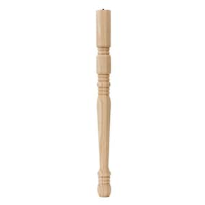 Traditional Table Leg with Hanger Bolt - 28 in. H x 2.125 in. Dia. - Sanded Unfinished Pine - DIY Home Furniture Decor