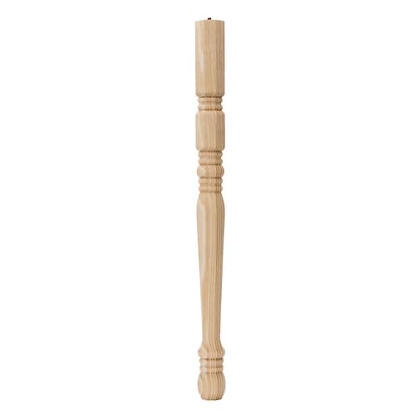 Waddell Traditional Table Leg with Hanger Bolt - 28 in. H x 2.125 in. Dia. - Sanded Unfinished Pine - DIY Home Furniture Decor
