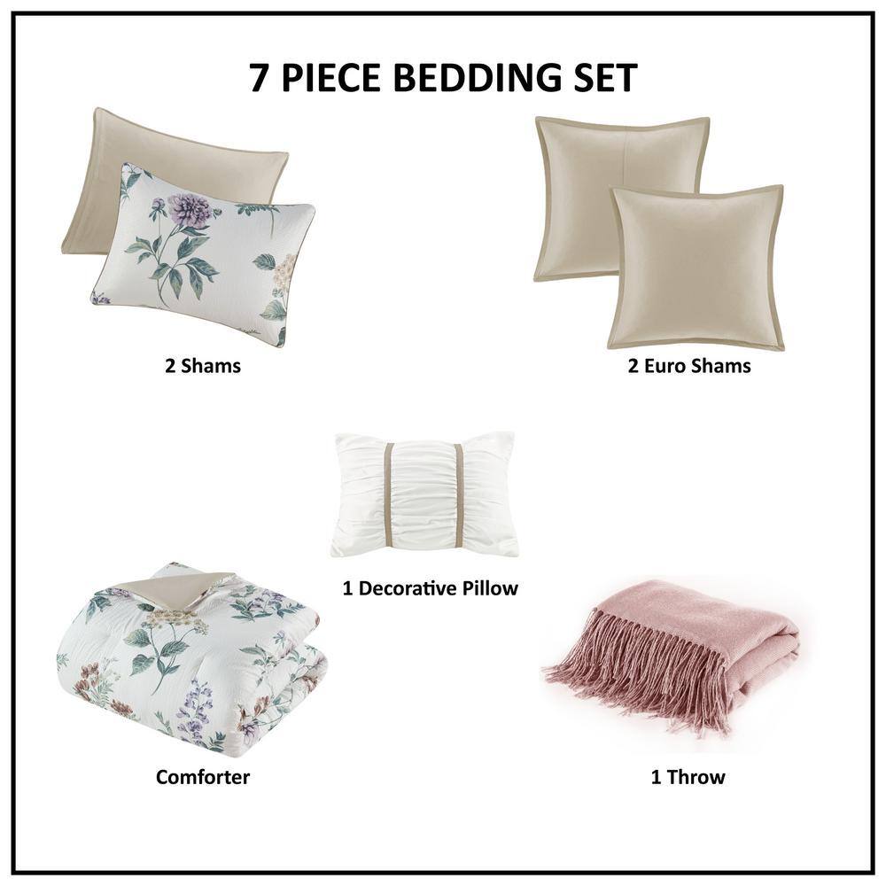 Blush Floral 7-Piece Microfiber King Bedspread Set