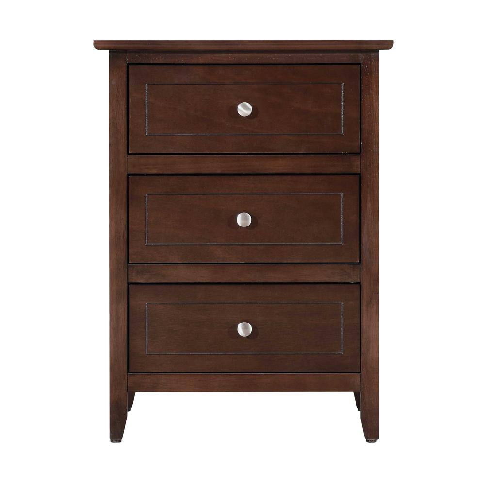 Daniel Cappuccino 3-Drawer Solid Wood Nightstand