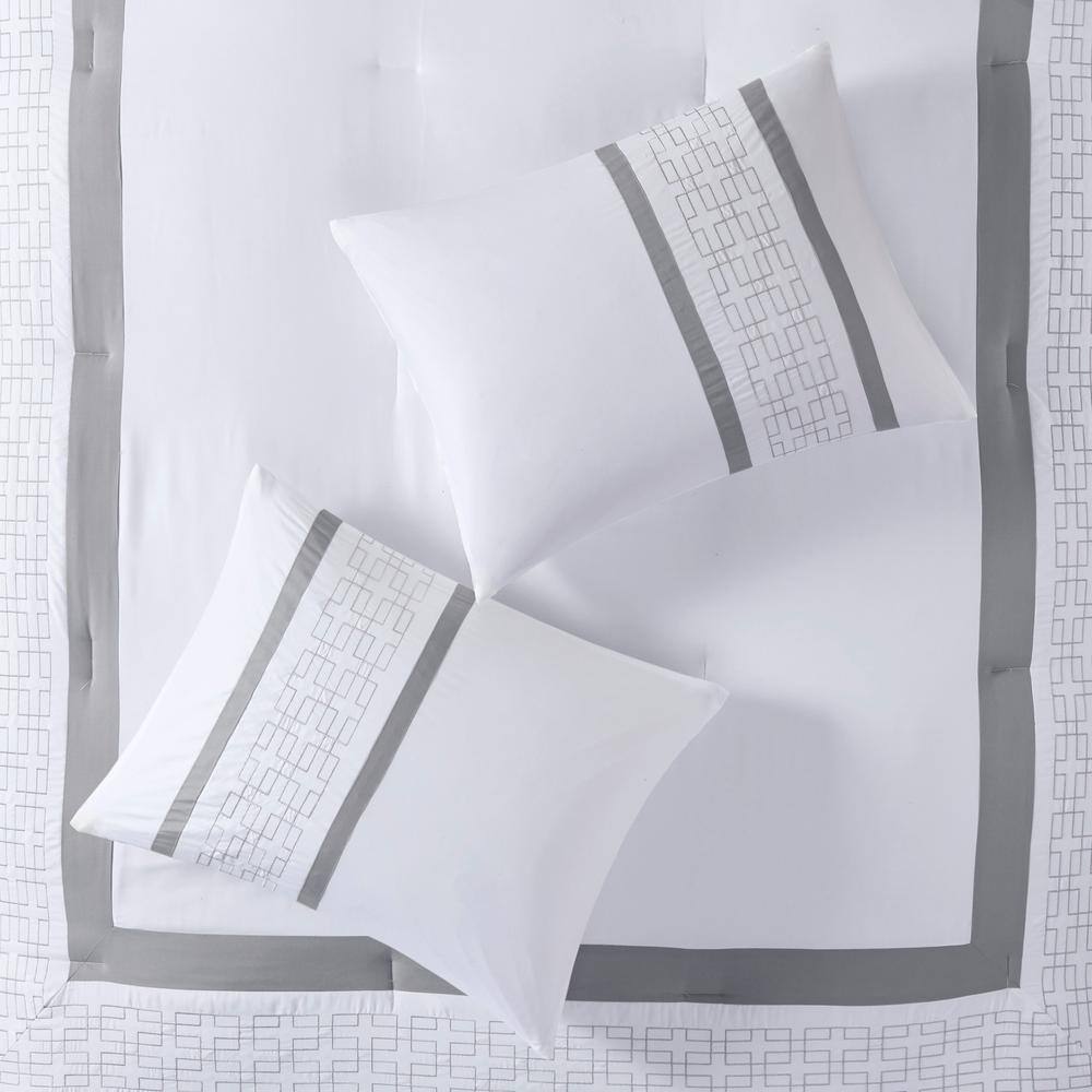 King White Microfiber Geometric Embroidered Comforter Set