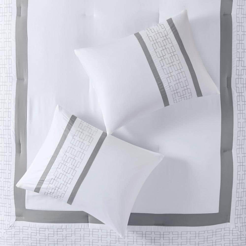 California King White Microfiber 8-Piece Embroidered Comforter Set