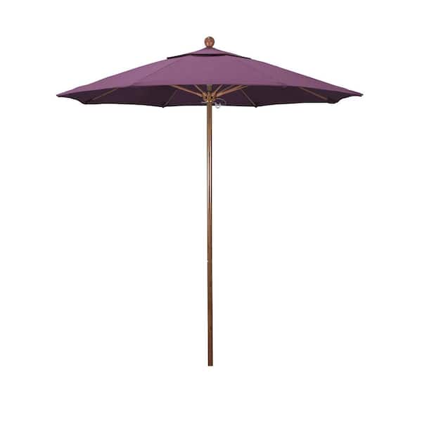 California Umbrella 7.5 ft. Woodgrain Aluminum Commercial Market Patio Umbrella Fiberglass Ribs and Push Lift in Iris Sunbrella