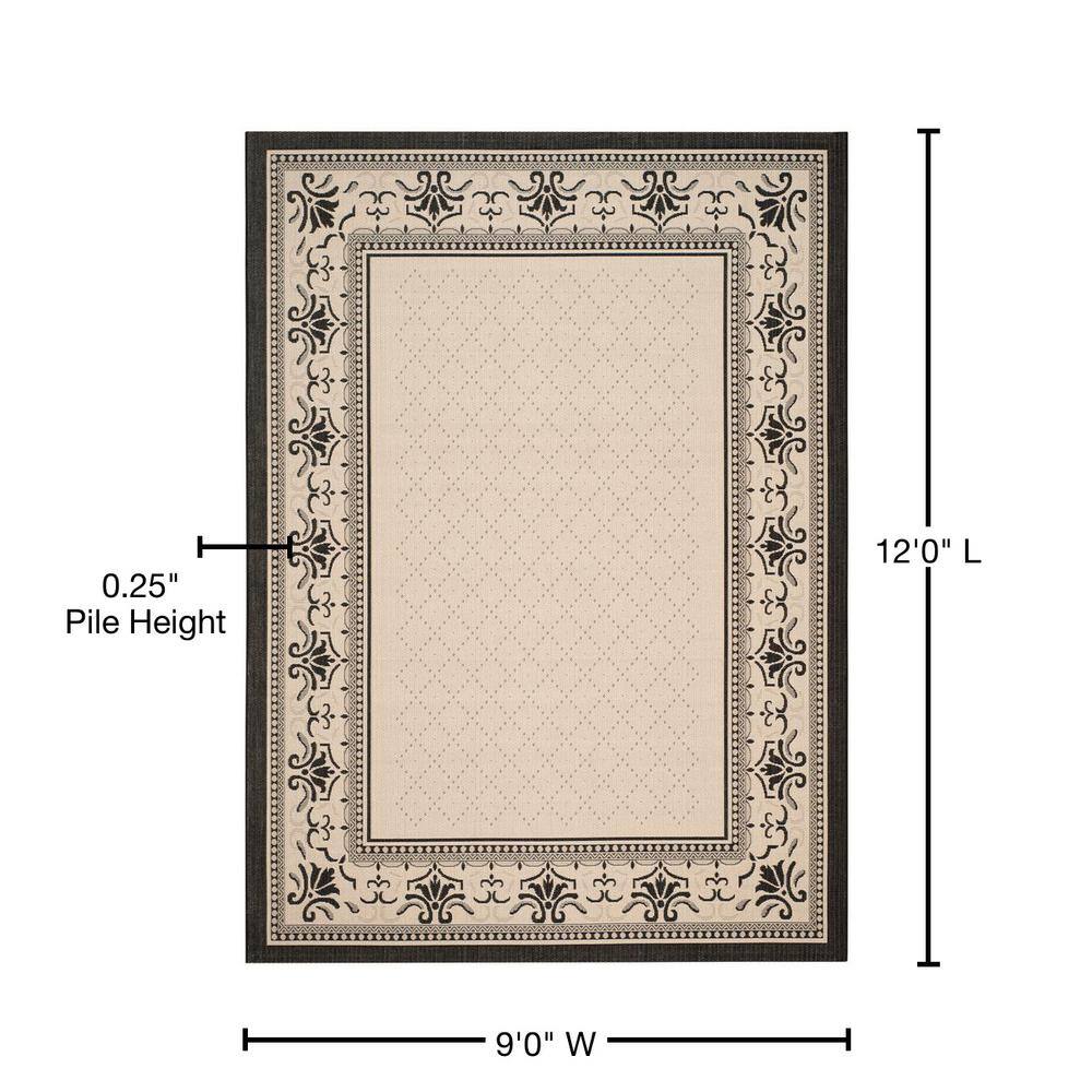 Black and Sand Floral Synthetic 9' x 12' Reversible Rug