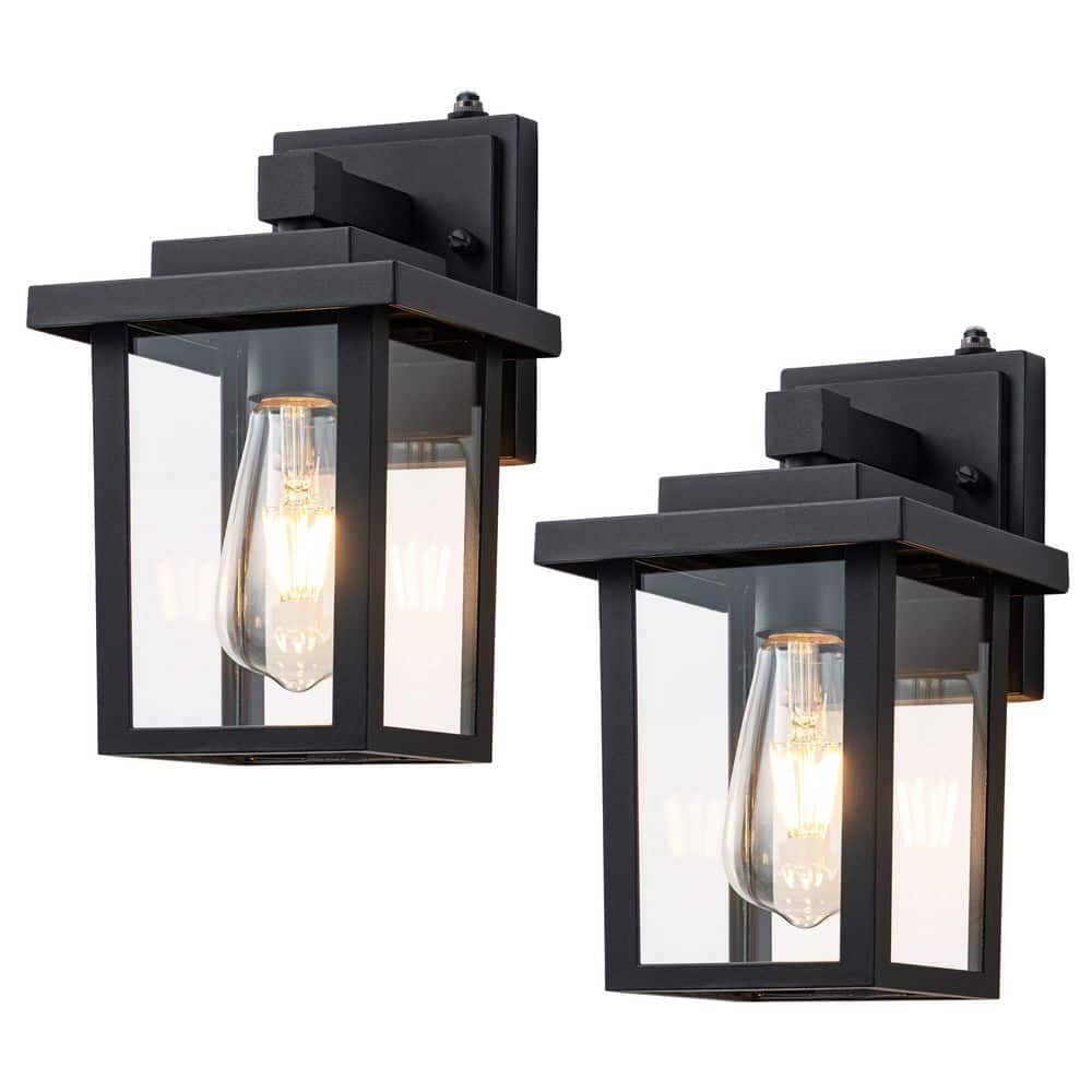 10.25 in. Black Dusk to Dawn Outdoor Hardwired Wall Lantern Sconce with Clear Glass, No Bulbs Included(2-Pack) price history on PriceWatchPro