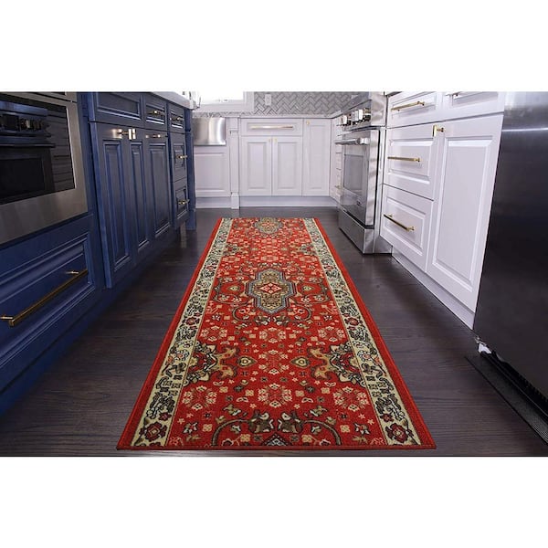 English Home Custom Size Runner Rug 40 inch Wide Dot Backing Damask Cut to  Size Rug Runner 2 x 40 in, 40 x 2 ft, Flower Red