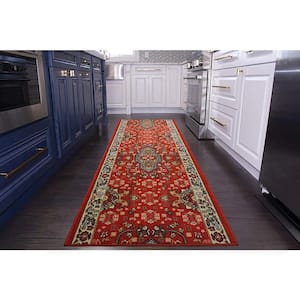 Isfahan Cut to Size Red Color 36" Width x Your Choice Length Custom Size Slip Resistant Rubber Runner Rug