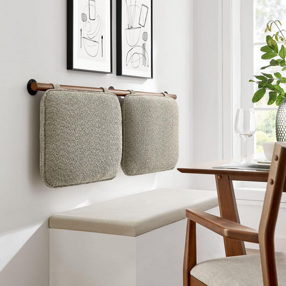 Anela Chenille Upholstered Wall-Mounted Headboard Queen Size in Oatmeal Walnut Brown