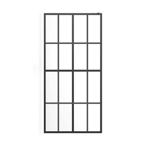 34 in. W x 72 in. H Walk-in Fixed Frameless Shower Door in Black for Bathroom