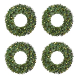 24 in. Pre-Lit LED Wesley Pine Artificial Christmas Wreath (4 Pack)