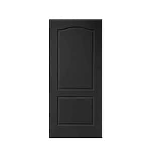 36 in. x 80 in. 2-Panel Hollow Core Black Stained Composite MDF Arch Top Interior Door Slab for Pocket Door