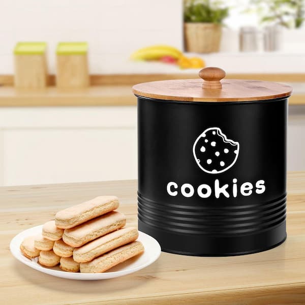 1.5 Gal. Cookie Jars with Lids, Cookie Jar for Kitchen Counter Decorative, Black