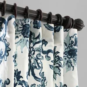 Indonesian Blue Printed Room Darkening Curtain - 50 in. W x 84 in. L Rod Pocket with Back Tab Single Window Panel