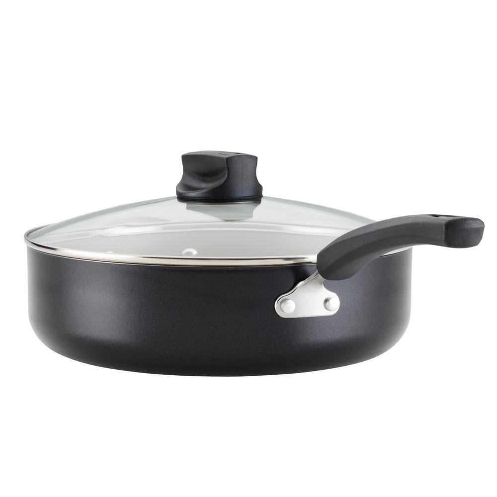Black Aluminum Nonstick Jumbo Cooker with Lid and Helper Handle, 6 Quart