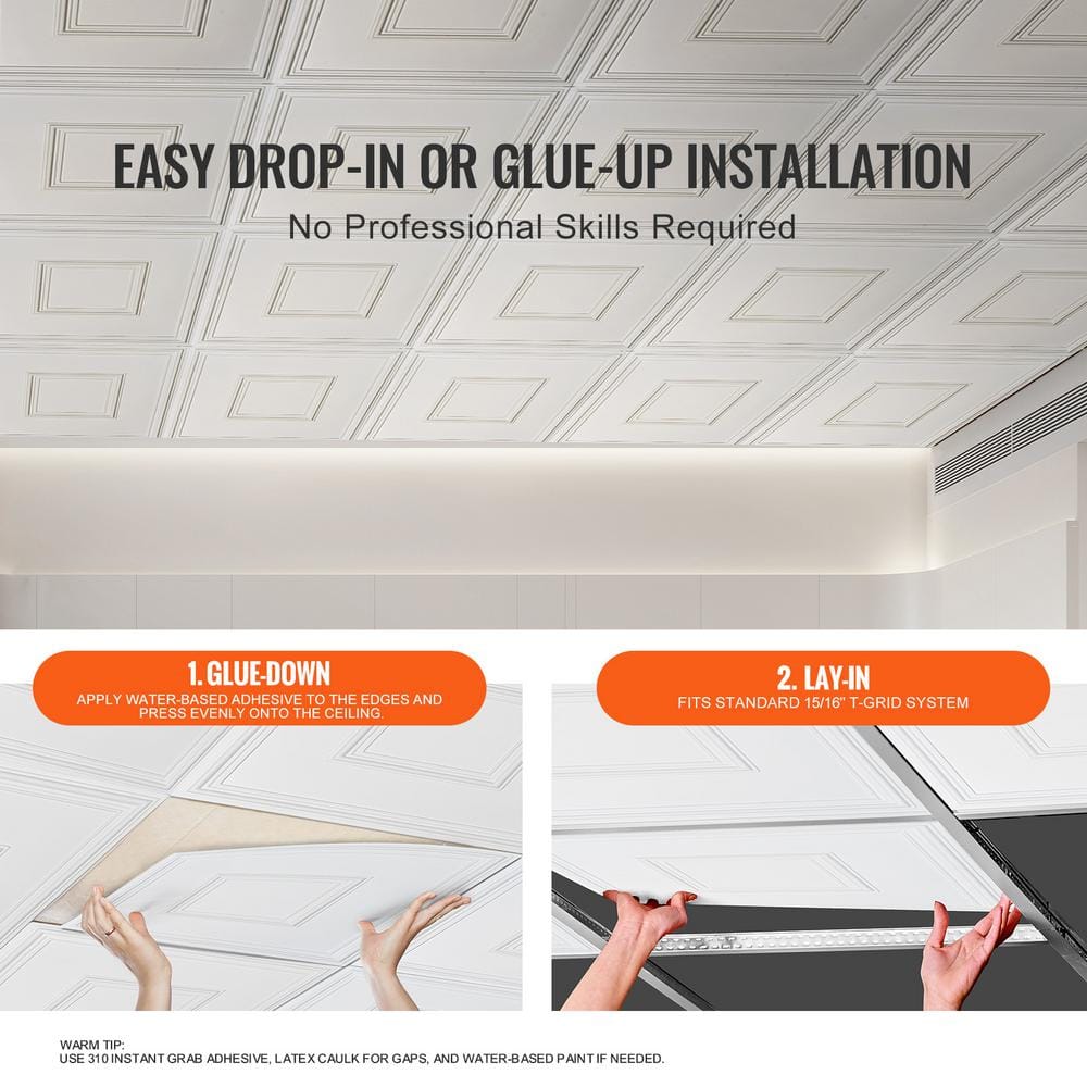 White 24x24 PVC 3D Textured Ceiling Tiles, 12-Pack