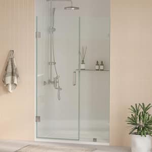 Nirvana 58 in. W x 76 in. H Frameless Hinged Shower Door in Brushed Nickel with 3/8" Clear Glass