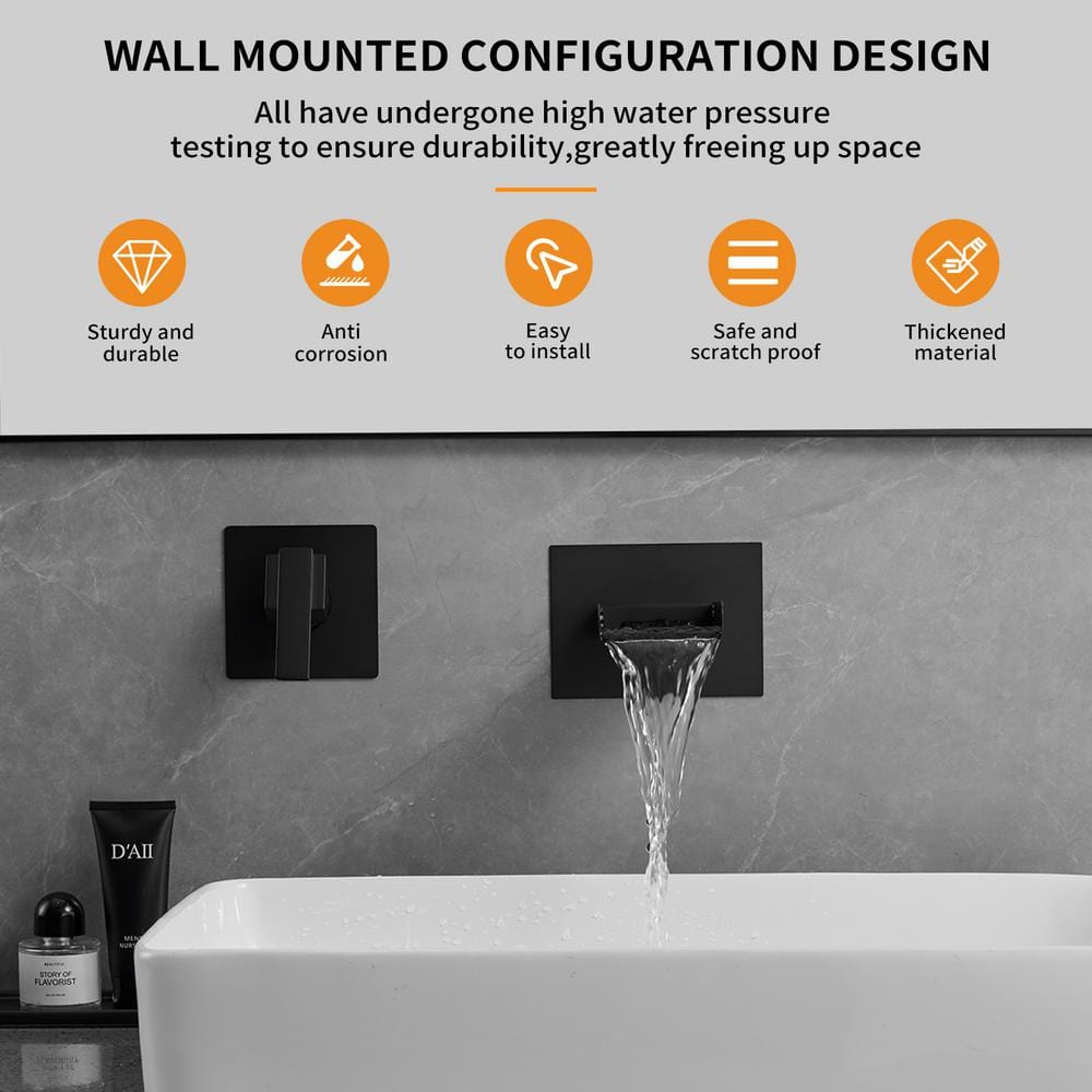 Matte Black Brass Wall Mount Waterfall Faucet