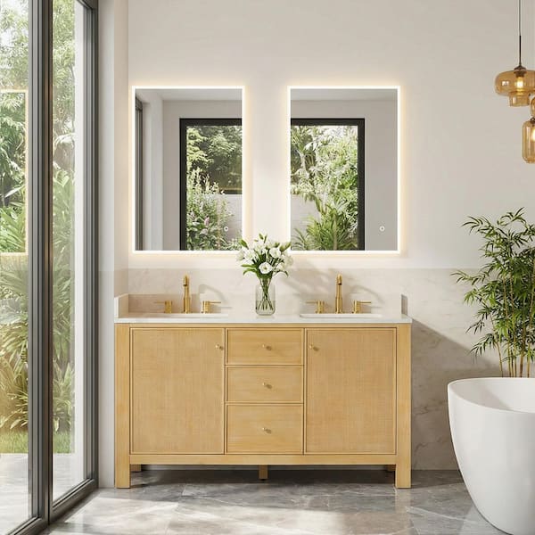 Altair Cedar 60 in. Double Freestanding Natural Wood Bath Vanity