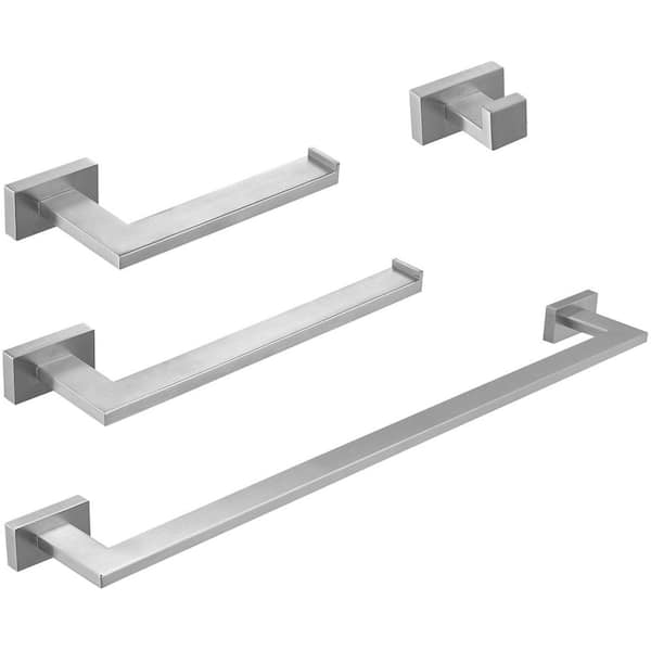 HOMEMYSTIQUE 5-Piece Bath Hardware Set with Double Hooks Towel Ring Toilet Paper Holder and 24 in. Towel Bar in Brushed Nickel