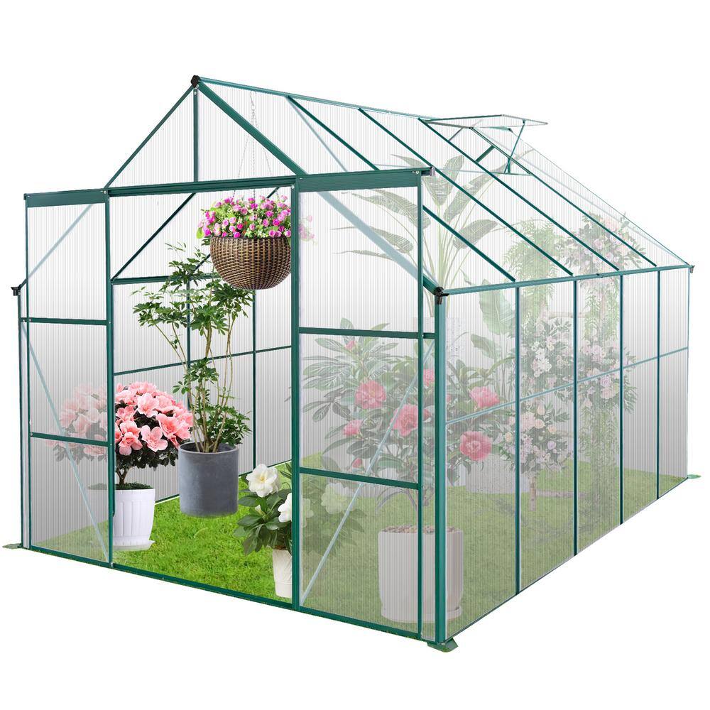 95 in. W x 121 in. D x 90 in. H Green Polycarbonate Walk-in Greenhouse Rais
